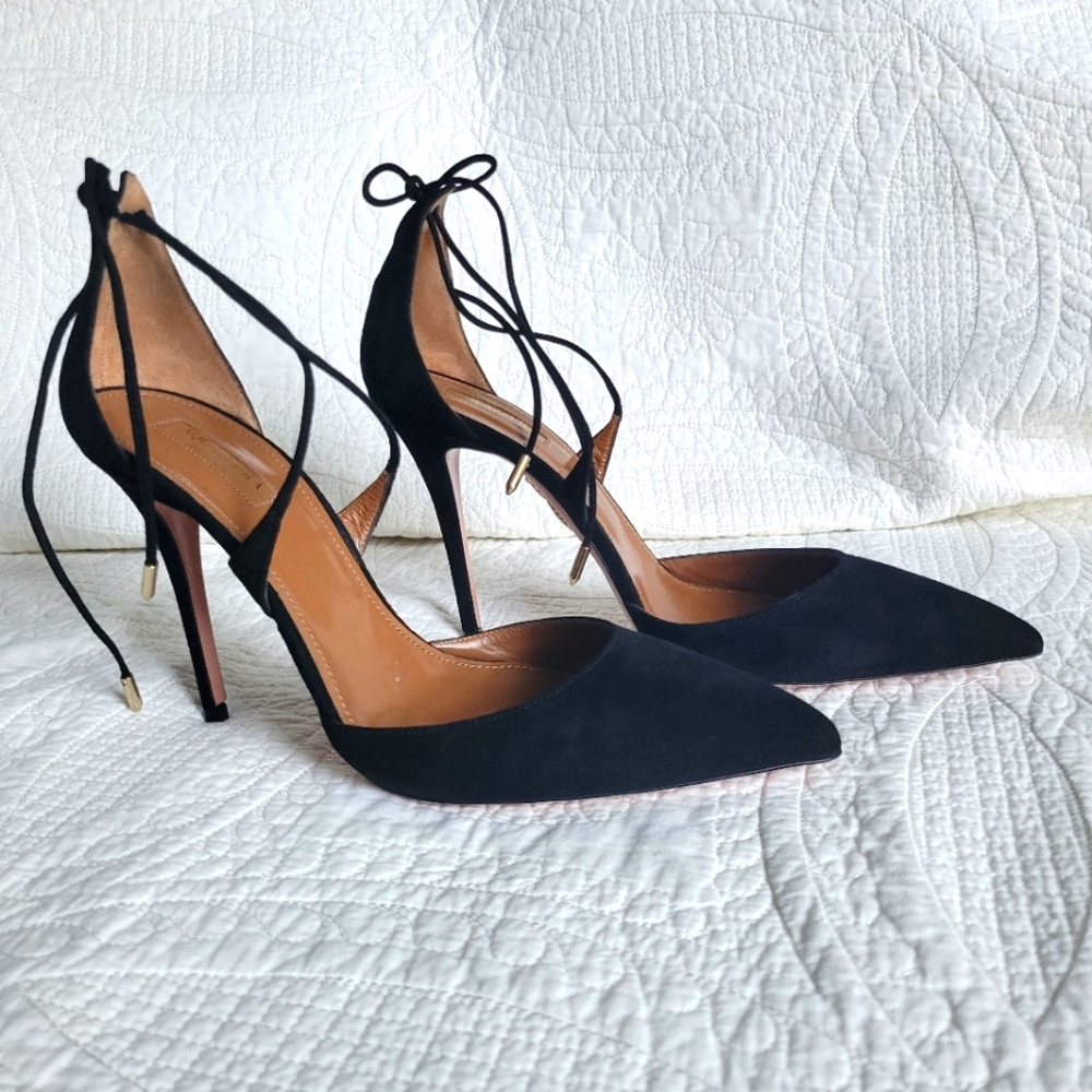 SOLD❗Aquazzura Matilde Pump Black Suede Crisscross Strap Size 40.5